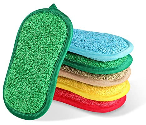 6 Piezas Esponja Cocina, Estropajo Cocina de Microfibra Reutilizable Doble Cara Esponja Limpieza Hogar Antiarañazos Lavable para Sartenes Antiadherentes(Multicolor)