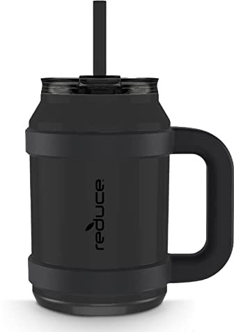REDUCE Reusable 32 oz Cold1 Water Tumbler – Ergonomic Handle – Double-Wall Insulation – Sturdy Desktop/Tabletop Mug with Lid and Straw – BPA-Free – Stainless Steel for Gym, Home, or Office– Phantom