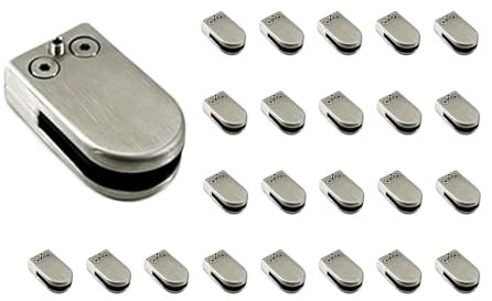 Fudatong 24 PCS 304 Stainless Steel Round Glass Clamp 1/4-5/16 Inch (6-8 mm) Adjustable Glass Bracket Flat Back Glass Clip Clamps Holder for Balustrade Staircase Handrail 24 Pack