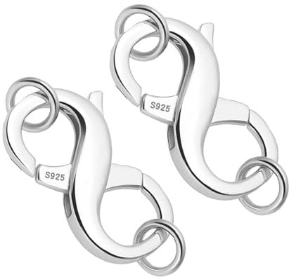Ryaupy 2 Pezzi Moschettone a Doppia Chiusura, Chiusura a Moschettone Argento Sterling 925 Chiusura per Braccialetto Connettori per Collana per Fai da Te Gioielli Creazione e Riparazione (16mm)
