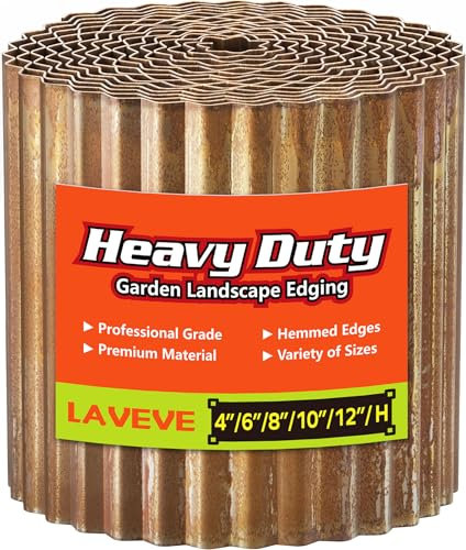 LAVEVE Corrugated Metal Garden Edging 6 x 40Ft, Landscape Edging Border for Lawn, Flower Bed, Garden Fence, Paver Edging (Pre-Rusted)