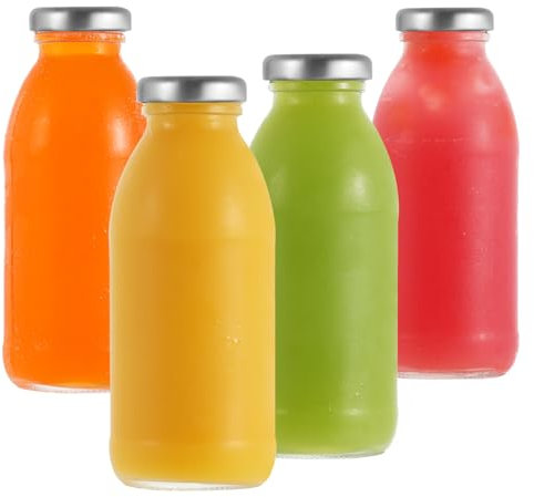 Limili Glaskanlor med lock, 4 st mjölkflaskor, 300 ml dricksflaskor, juiceflaskor, smoothie, återanvändbara proteinflaskor, kylskåp
