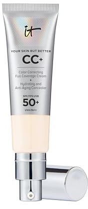 IT Cosmetics CC+ Cream SPF 50+ Full-Coverage CC Foundation, Hydrating Skincare, With Hyaluronic Acid, Niacinamide & Vitamin E for a Radiant Finish, Your Skin But Better, Shade: Fair Porcelain, 32ml