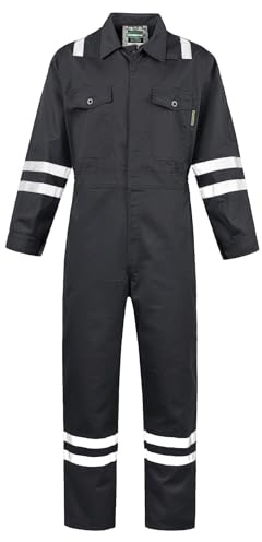 SUSHIMIAN Herr arbetsoverall hög synlighet overaller mekanik overall arbetskläder overall med flera fickor, Svart, M