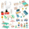 Smartwo Dolls House Furniture Accessories 43 PCS, Wooden and Plastic Miniature Kitchen Bedroom for Mini House Decoration, Playhouse Little People, Pretend Play Toys, Birthday Gift for Boys Girls