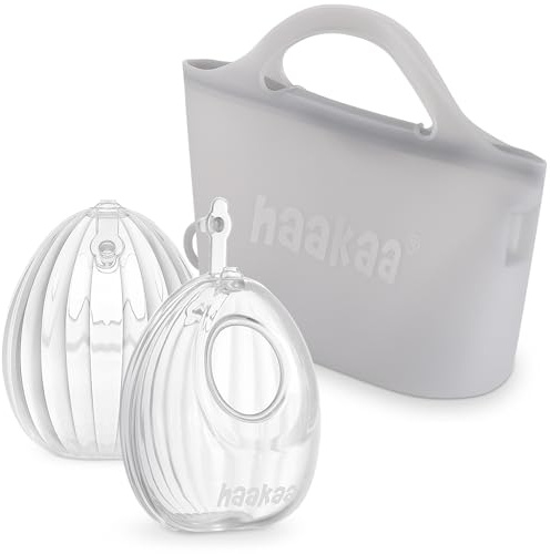 haakaa Portable Silicone Breast Pump with Sterilizer Bag, 2-in-1 Hands-Free Passive Breast Milk Catcher for Nursing Mom, Breastfeeding Utensils, 2 Pack 75ml Pumps and 1 Sterilizer Bag