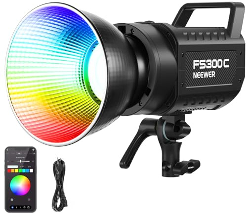 NEEWER 300W Luce Video LED RGB con Controllo APP/2.4G, 17 Effetti, Illuminazione Continua COB 2500K-7500K 29000lux/1m, CRI95+/TLCI97+ Attacco Bowens per Fotografia Registrazione Video Studio, FS300C