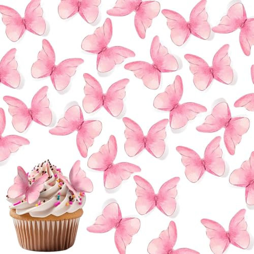 XYTAHDM 48 Pcs Farfalla Decorazioni per Torte 3D Farfalla Cake Topper Decorazioni Miste Farfalla Cupcake Toppers per Compleanno Festa Nuziale Cake Wall Party Decorazioni Alimentari (Rosa)