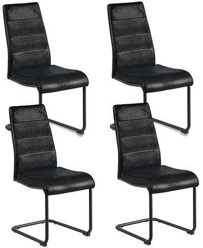 Weegstok Dining Chairs Set of 2 Suede Fabric Upholstered Chairs with Sturdy Cantilever Base Metal Legs for Kitchen, Dining Room, Living Room, Office (4, Black)