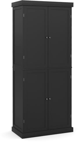 GOPLUS Buffet Salle a Manger Haute, 76 x 40 x 184,5 CM, Vaisselier Cuisine avec 4 Portes et 6 Étagères Réglables, Armoire de Garde-Manger Antidérapant, Meuble Armoire de Salle de Bain Chambre (Noir)