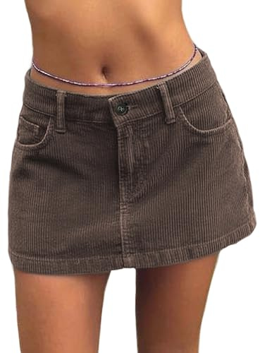 EMMIOL Women Corduroy Mini Skirts A Line Dress Mid/Low Rised with Pockets
