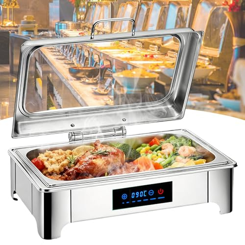 VFDZ Chafing Dish Elettrico, 9L Professionale Scaldavivande Elettrico per Buffet Acciaio Inox, Scaldavivande Catering Buffet Temperatura Regolabile per Cucine, Ristoranti, Hotel(FULL PAN)