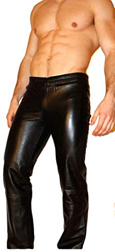 G-Lord-Style Leder Jogginghose Lederjeans Trainingshose Lederinnenfutter Schwarz (M)