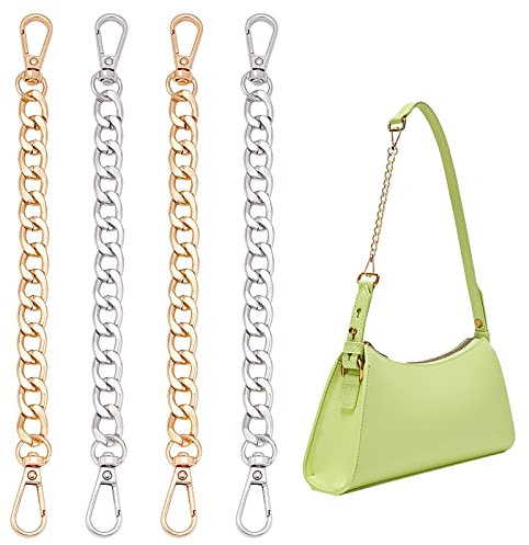 PH PandaHall 4 Stränge 20cm Kurze Metallkette Flachkettenriemen, Handtaschenketten Zubehör Taschenriemen Ersatz Kupplungsriemen Verlängerung mit Drehverschlüssen für Geldbörse Clutch Abendtasche
