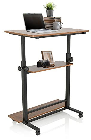 hjh OFFICE Stehpult höhenverstellbar Workstation II 80x50 cm Mobiler Computertisch mit Rollen, Laptoptisch, Schwarz/Walnuss 830070