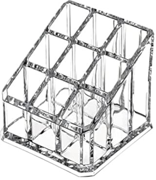 KW Collection Acrylic Makeup Organizer Cosmetic Storage Display Case Makeup Brush Holder Organizer Lipstick Dispenser Canister Bathroom Container (3.5 x 3.5 x 2.6 in, 9 Partitions, Transparent)