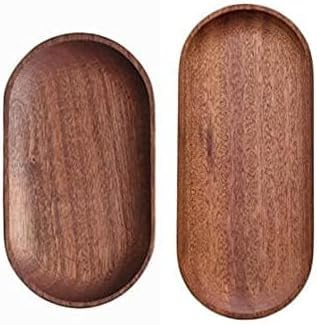 Paquete de 2 bandejas de Madera Maciza para Servir y bandejas de Madera Natural con Borde, rectangulares para Evitar deslizamientos y derrames de Alimentos (bandejas de Nogal x 2 Unidades)