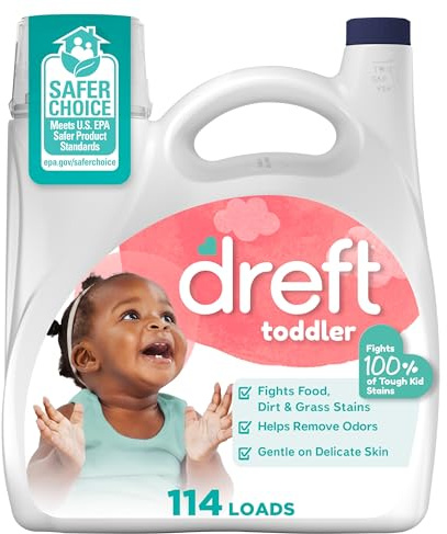 Dreft Toddler Liquid Laundry Detergent, Gentle on Sensitive Skin Laundry Soap, 150 fl oz, 114 Loads (Packaging May Vary)