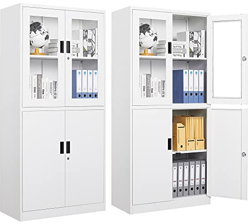 Letaya Storage Cabinet with Doors and Shelves,71 Steel Locker Acrylic Glass Door with Lock, for School Home Office