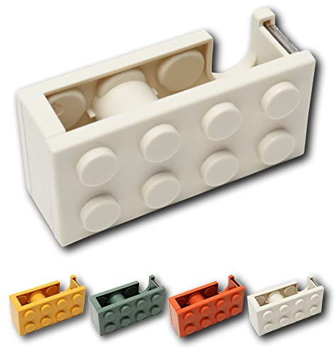Dispenser di nastro adesivo a forma di blocco | divertente | regalo ideale per ragazzi/ragazze e adolescenti | 4 colori disponibili | Portarotolo per scrivania (bianco)