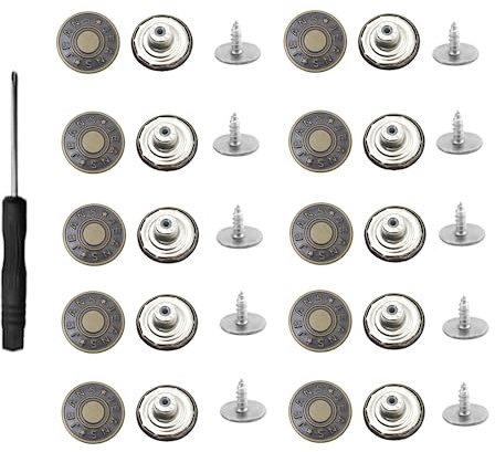 10 Stück Ersatz Knöpfe, Ersatz Jeans Knöpfe, 17mm Jeansknöpfe, Verstellbare Jeansknöpfe mit Schraubendreher, Abnehmbare Hosen Knopfe, für Jeans, Kleidung, Hosen, Taschen(Bronze)