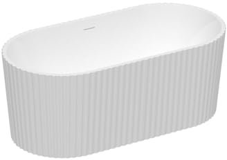 Vente-unique-Bañera exenta acrílica estriada - Blanco brillante - 220L - 150 x 75 x 58 cm - ALIENA