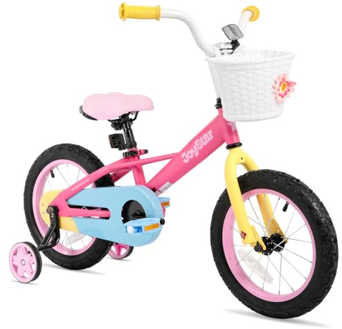 JOYSTAR 14 Inch Girls Bike for 3-5 Years Old 14 Toddler Rainbow Bicycle with Training Wheels and Coaster Brake Kids' Bikes 85% Assembled Pink