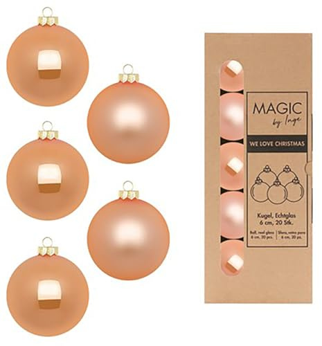 Inge Glas Weihnachtskugeln | Schöne Christbaumkugeln aus Glas | 20 Kugeln in Karton-Box | Christbaumschmuck Weihnachtsbaumschmuck Weihnachtsbaumkugeln (Sweet Melone | apricot lachs)
