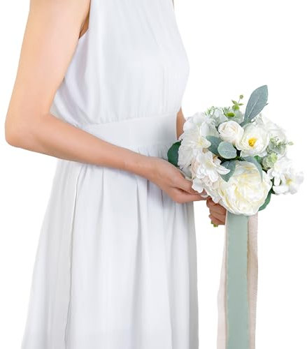 BENCENTRE 17,8 cm weißer und salbeigrüner Hochzeitsstrauß für Braut, Brautjungfer, kleiner Hochzeitsstrauß, für Heiratsantragsparty und Vintage-Hochzeitszeremonie, Jahrestag, künstliche Blumen