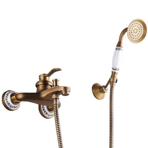 HomeLava Rubinetto per vasca da bagno in ottone anticato con doccetta per vasca da bagno
