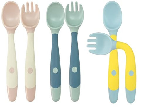 6 Pezzi Cucchiaio e Forchetta, Cucchiaio E Forchetta Da Addestramento Per L'alimentazione Del Bambino, Cucchiaio Di Apprendimento Flessibile Facile Da Impugnare, da allenamento Impugnatura facile