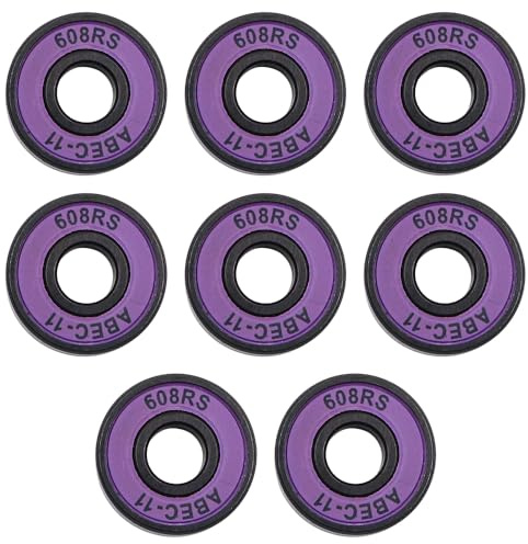 Tiardey 8Pcs Bearings Skateboard High Speed, Skateboard Accessories 608 RS ABEC-11 for Skateboard Trucks (Purple)