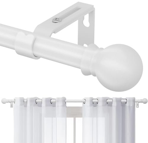 Gardinenstange, 71-157cm Gardinenstange mit Verstellbare Halterungen aus Edelstahl, Gardinenstange Beschläge 16 mm Durchmesser mit Rundem Endstück für Schlafzimmer, Wohnzimmer, Küche/Mattweiß