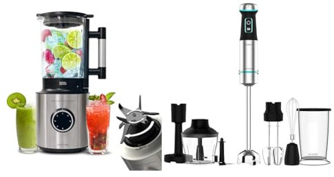 Cecotec Batidora de Vaso Grand Katana 1800 MAX Total Destroy B, Tecnología Contrarrotante & Batidora de mano Power TitanBlack 1200 XL PerfectCream&Crush. 1200 W, Cuchillas de 4 hojas