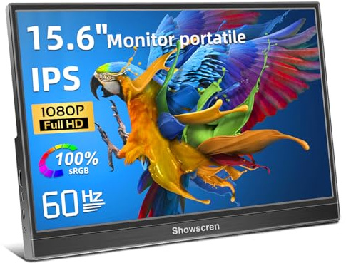 Showscren 15,6 Zoll Tragbarer Monitore, IPS Gaming Computer Display FHD 1920x1080P 100% sRGB HDMI/USB C Portable Monitor für PC/Laptop/Xbox/PS4/PS5/Switch, Monitor mit Lautsprecher