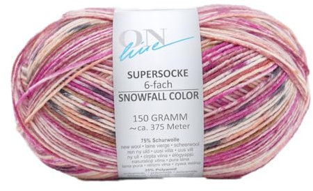 Online Garne Supersocke 6-fach # 376 Snowfall Color, dicke Sockenwolle 6-fädig, Sockengarn, Strumpfwolle mit Farbverlauf, 150g 375m, 75% Schurwolle, 25% Polyamid (3111)
