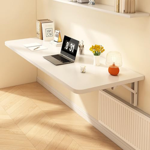 Laneryin Folding Computer Desk Wall Mounted Table for Corridor Study Living Room Heavy Duty Collapsible Provides Extra Work Dining Space (White, 60x40cm)