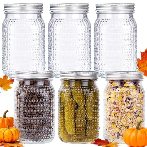 32 OZ Wide Mouth Mason Jars, 6 PACK Glass Mason Jars with airtight Lids
