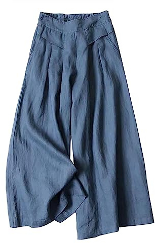 Palazzo Culotte Pantalon pour femme, jupe-short évasée en lin, taille haute, infroissable, pour voyage et centres de villégiature