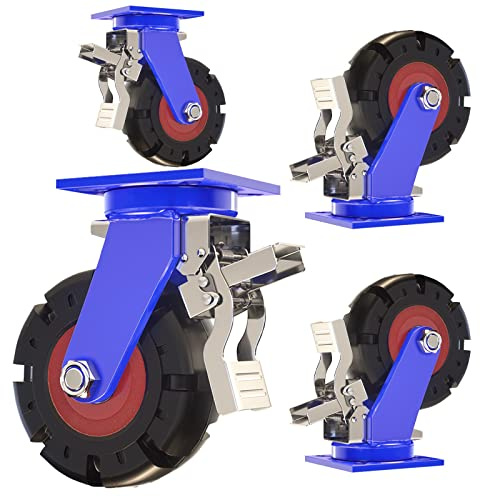 A1DFDFGOQSFG Heavy Duty Casters Solid Rubber Casters with Top Locking Brake, Swivel Caster for Commercial/Industrial Application, Puncture Proof Wheelbarrow Tyre (4 Piece Set) (C ? 200mm/8in)