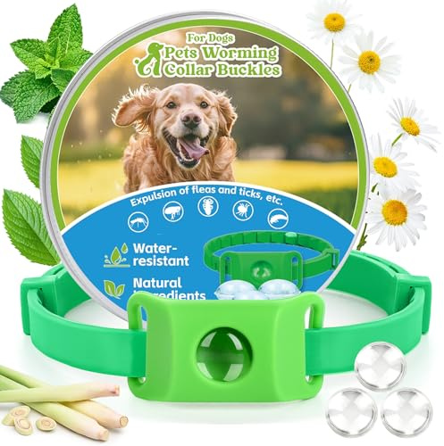 Trihood Natural Flea and Tick Collar + Pendant for Dogs – Waterproof, Adjustable Fit, 8+ Months Protection, 3 Refills Included