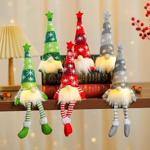 XEERUN 6PCS Light Up Gnome Christmas Decorations, Christmas Gonks with Light, Handmade Swedish Santa Gnome with Knitted Hat, Gonk Elf Christmas for Indoor Holiday Christmas Decor (6PCS)