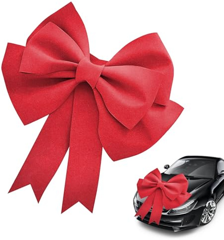 ZRUEWOT Gros Noeud Cadeau Voiture 50x60cm – Grand Noeud Cadeau Voiture Rouge en EVA, avec Ruban adhésif & Attaches, décoration élégante pour Noël, Mariage, fête, vitrine & Emballage Cadeau