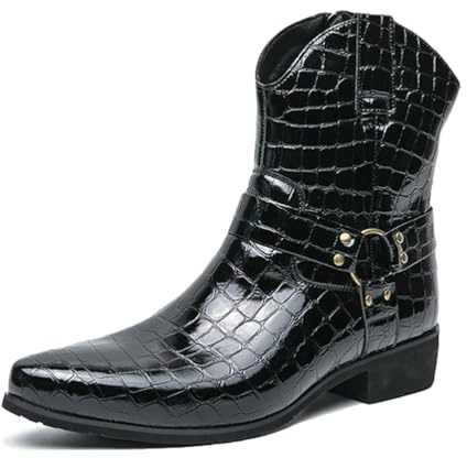 sekiueo Stivali Western da Uomo con Punta A Punta Stivali da Cowboy Slip-On con Cerniera Laterale E Tacco Basso per Feste E Lavoro,Nero,45 EU
