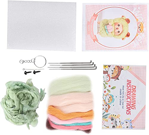 Kit de feutrage à l'aiguille, en fibre de laine colorée avec dessins et outil de piquage pour le blanchiment des moutons vert laiteux