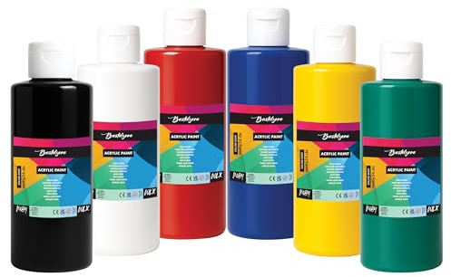 SÜDOR Akryl-set – högpigmenterade och täckande målarfärger för trä, sten, duk, papper, tyg, läder, metall och pouring – universalakrylbasfärger (6 x 400 ml)