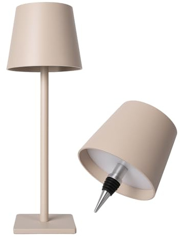 VIRTIME Lampada da Scrivania LED Ricaricabile Touch “Polar” – 3 Tonalità, Dimmerabile, Wireless, Attacco Bottiglia, Alluminio (Tortora)