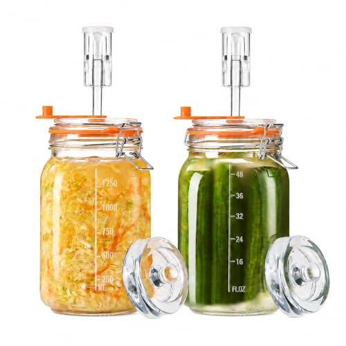 Fermentierglas 1,5 L-Quadratisches Glas-Fermentierset mit Gewicht,2er-Pack