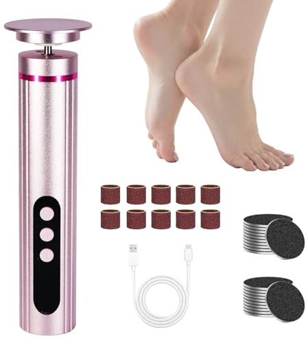 Rimuovi Calli Elettrico 2 IN 1, Rimuovi Calli Elettrico a 9 Velocità per Piedi con 30 Carte Abrasive, Ricaricabile con Type-C per Calli, Talloni Screpolati e Pelle Dura (Rosa)