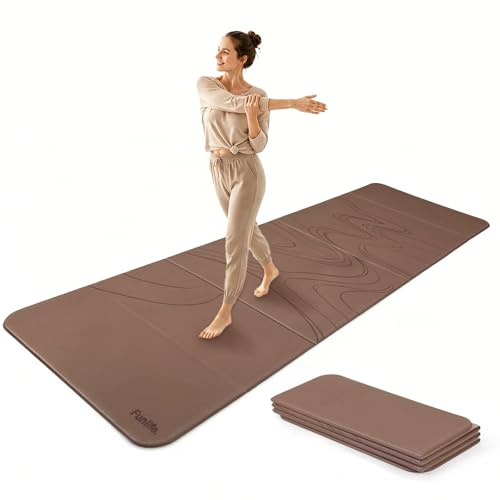FunLife Tapis de Yoga Pliable XXL 190 × 66 cm – Épaisseur 10 mm, Tapis de Fitness et de Gym Antidérapant pour Yoga, Pilates, Entraînement à Domicile et Extérieur (Caramel - Abricot)